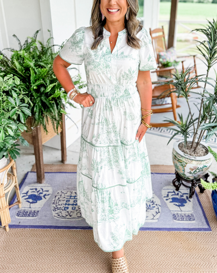Eliza™ | Klassieke Toile Maxi Jurk