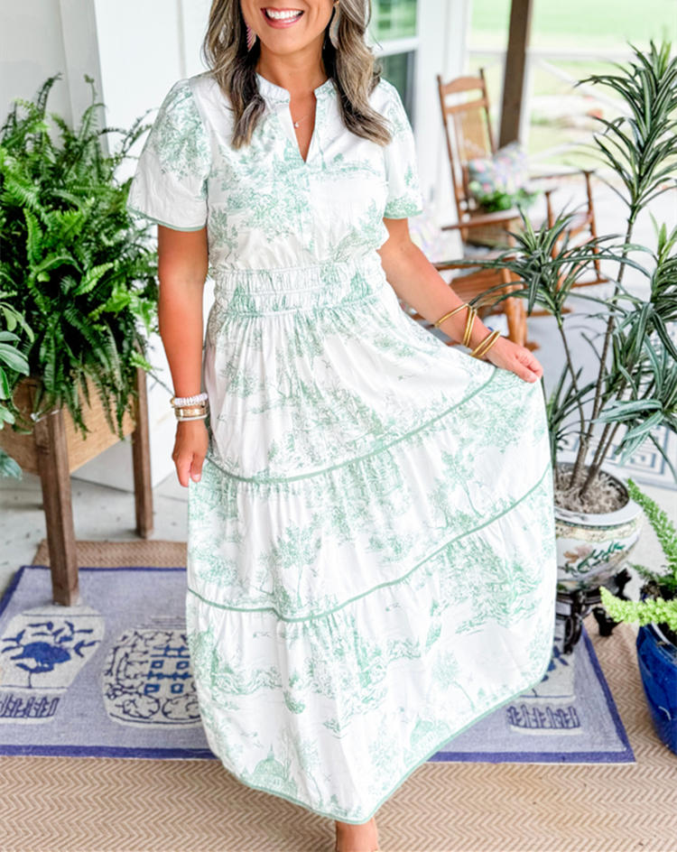 Eliza™ | Klassieke Toile Maxi Jurk
