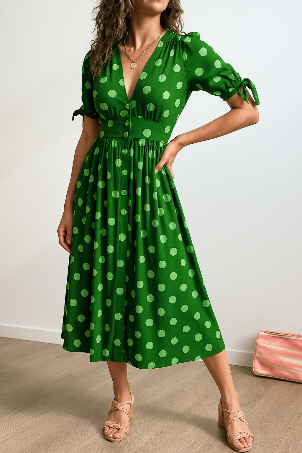 Noor™ | Polkadot Midi Jurk Met V-Hals