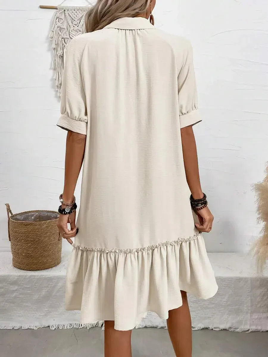 Fenna™ | Button-Down Jurk Met Ruches Zoom