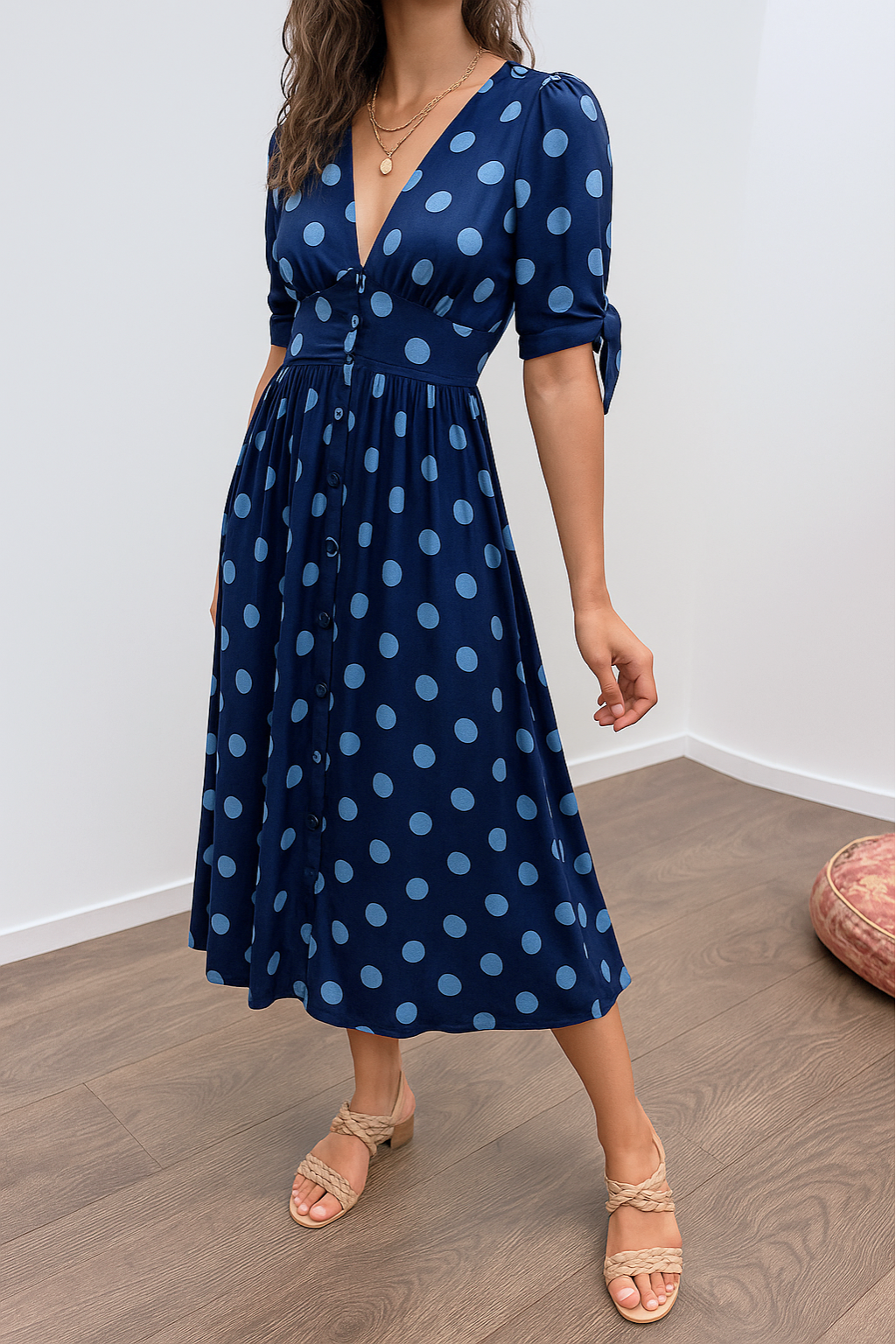 Noor™ | Polkadot Midi Jurk Met V-Hals