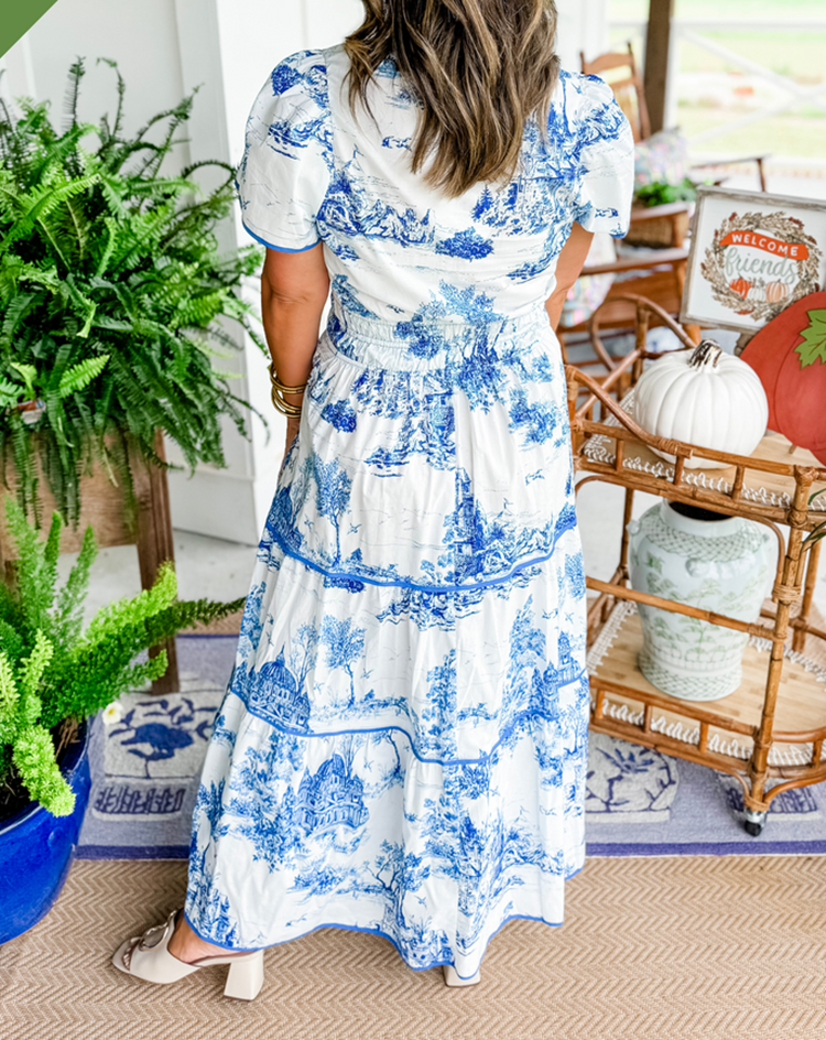 Eliza™ | Klassieke Toile Maxi Jurk