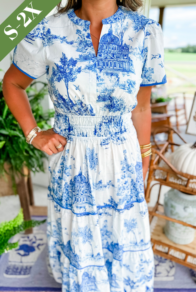 Eliza™ | Klassieke Toile Maxi Jurk
