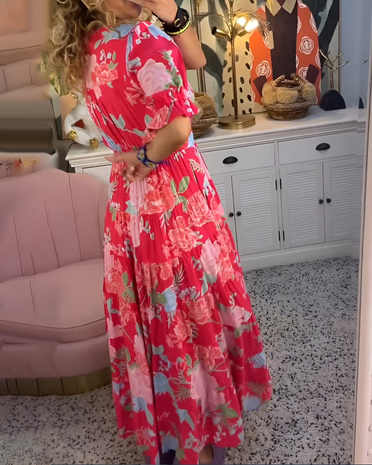 Femke™ | Bloemenprint V-Hals Jurk Met Zakjes