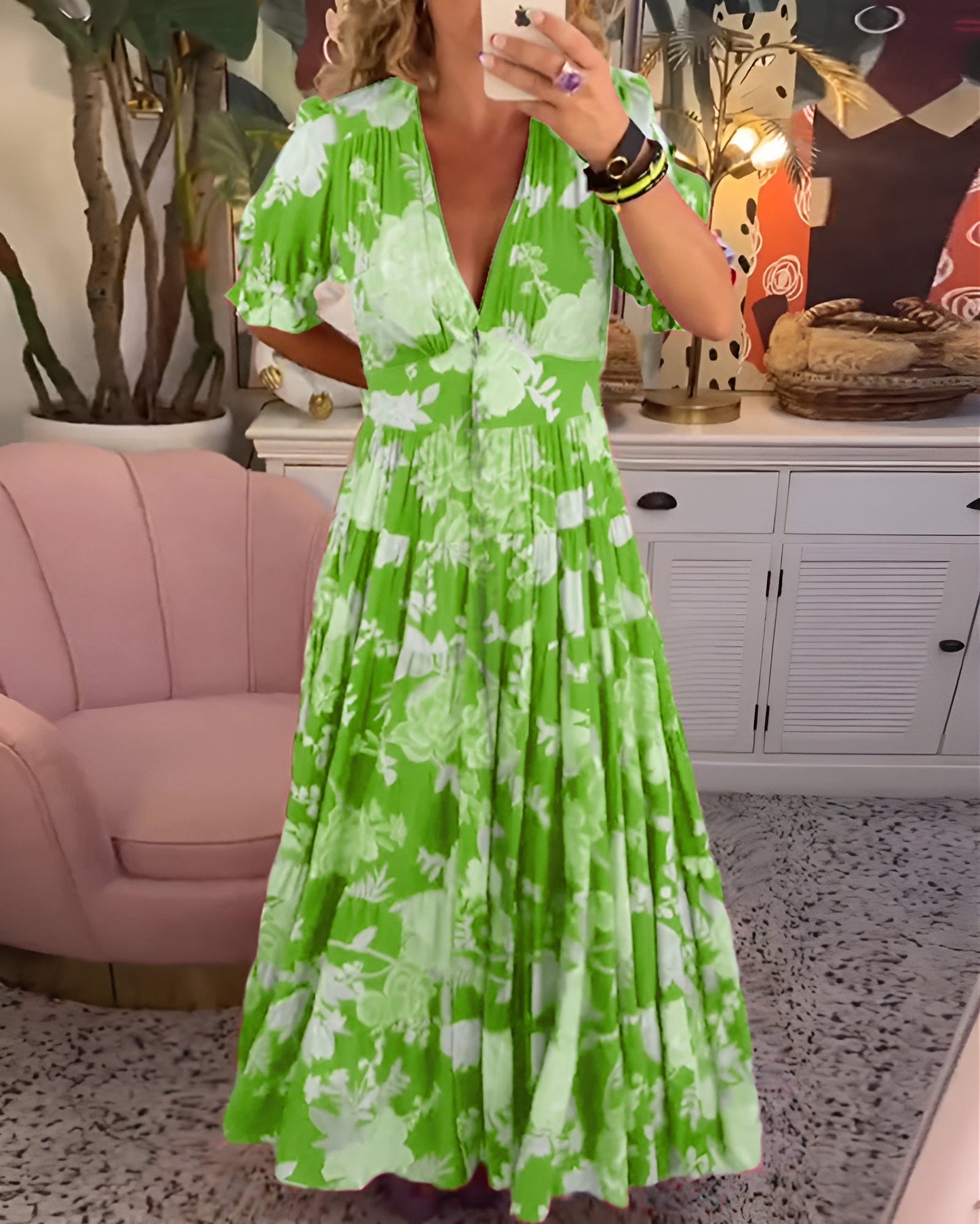 Femke™ | Bloemenprint V-Hals Jurk Met Zakjes