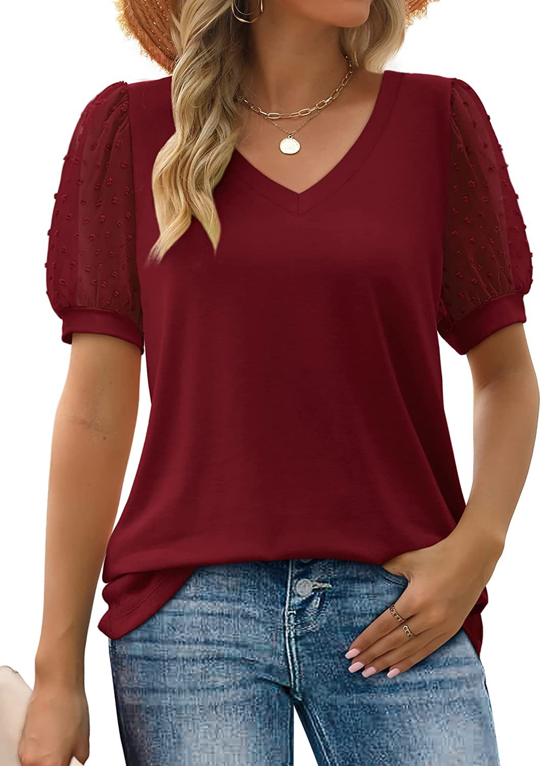 Nina™ | Textured Sleeve V-Neck Top
