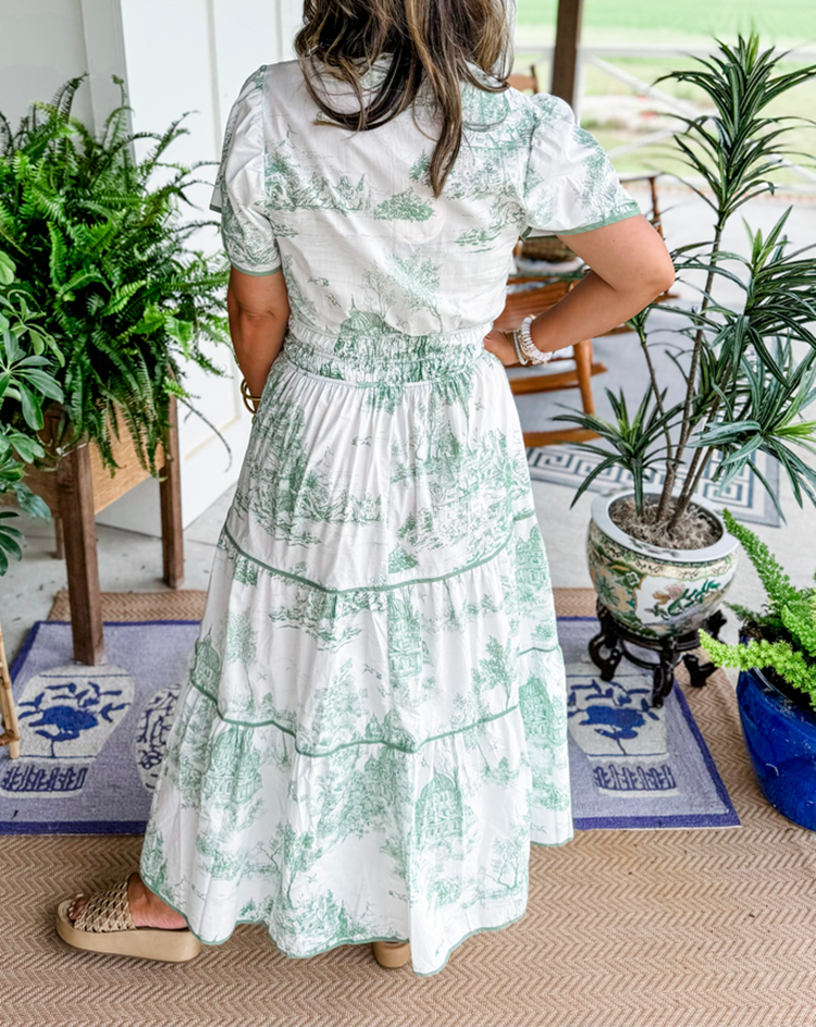 Eliza™ | Klassieke Toile Maxi Jurk