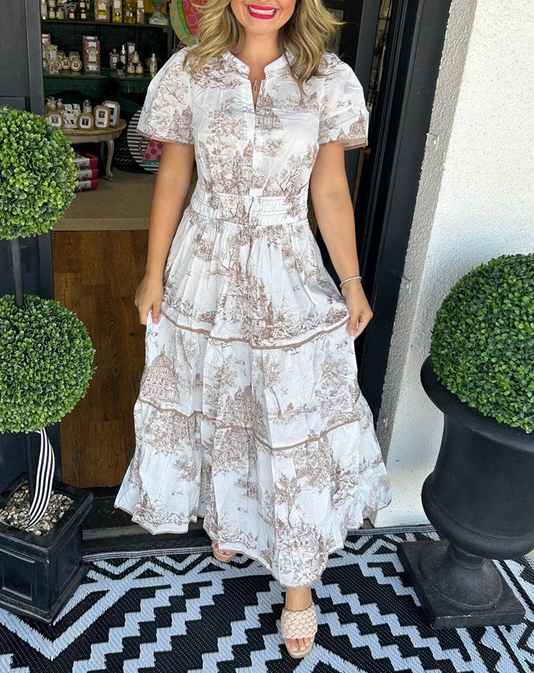 Eliza™ | Klassieke Toile Maxi Jurk