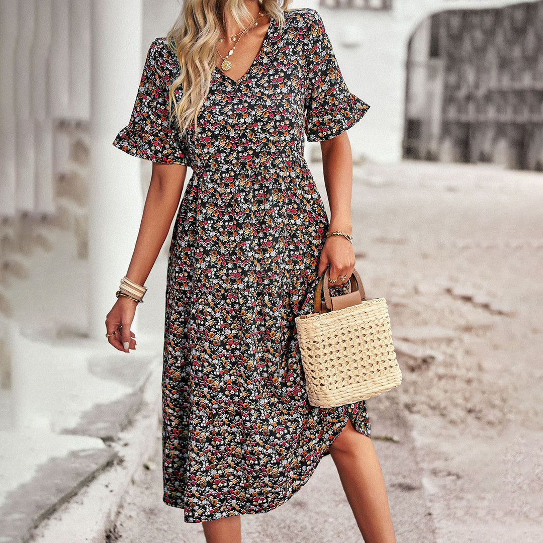 Fleur™ | Bloemenprint Midi-jurk