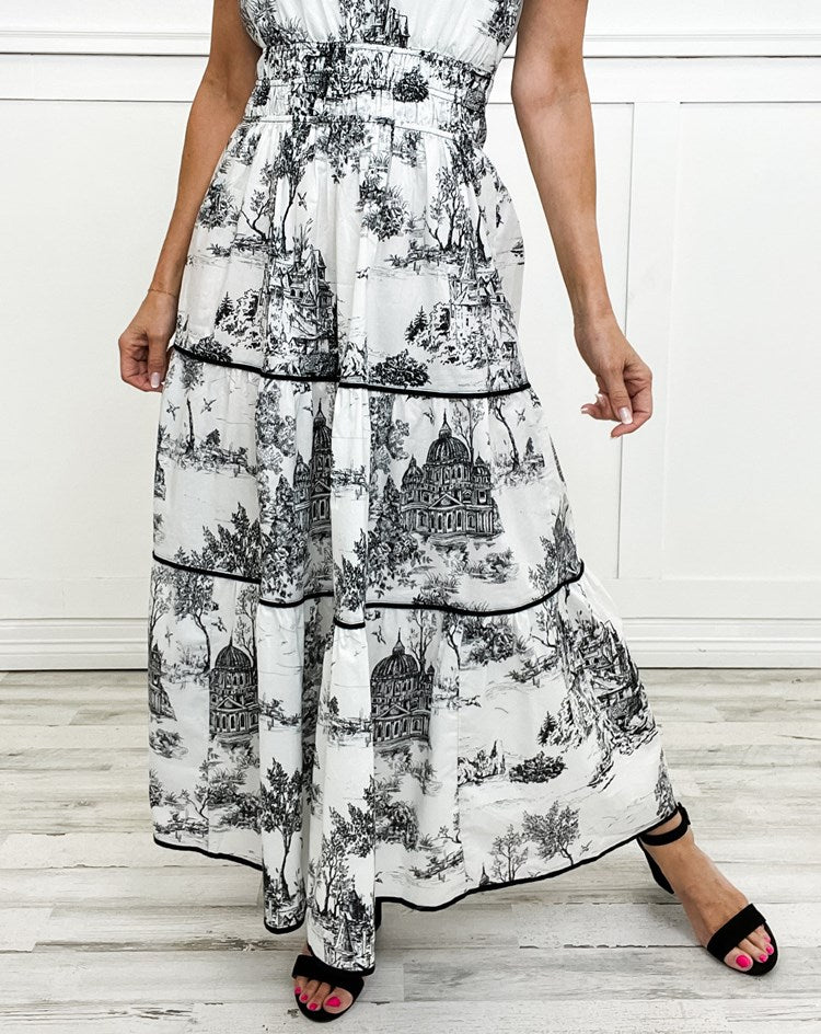 Eliza™ | Klassieke Toile Maxi Jurk