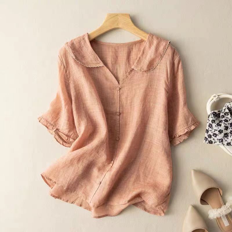 Anouk™ | Linnen Blouse met Scallopkraag