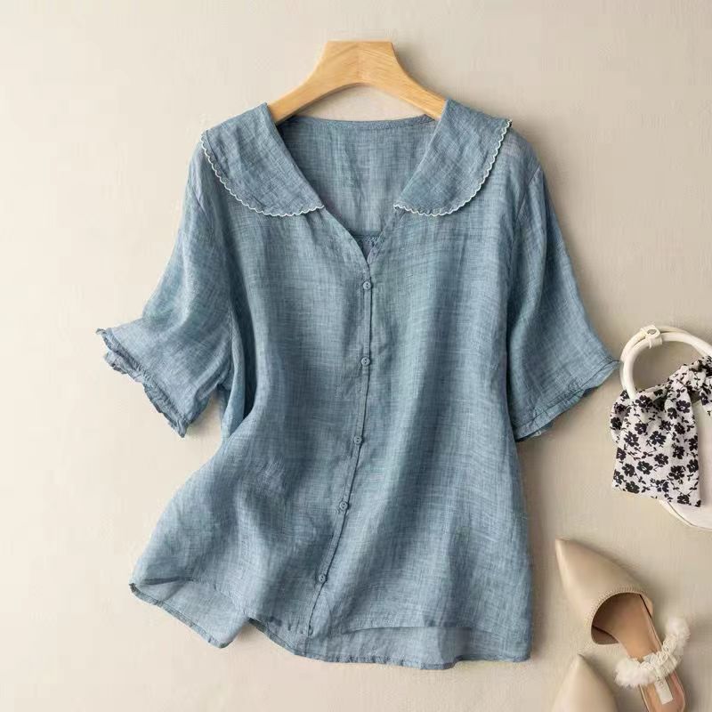 Anouk™ | Linnen Blouse met Scallopkraag