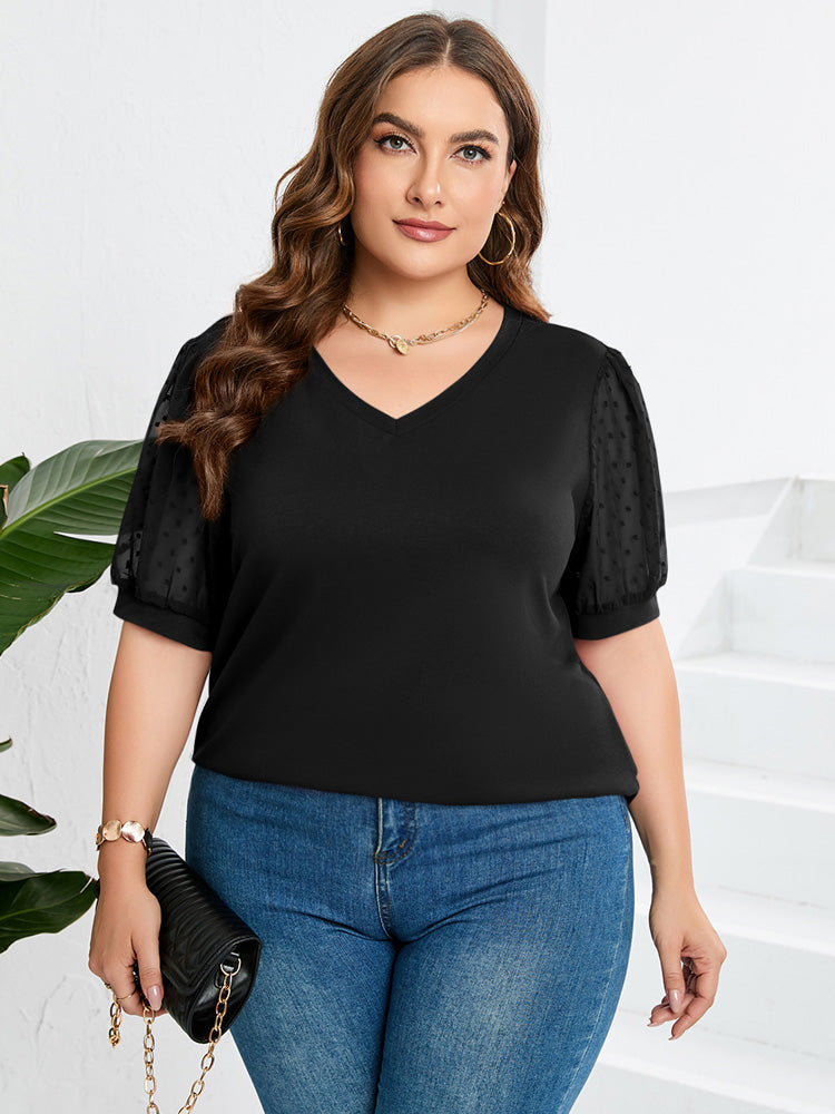 Nina™ | Textured Sleeve V-Neck Top