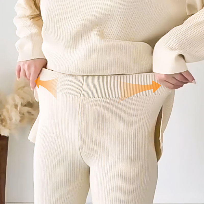 Nore™|Casual tweedelige set met pullover met v-hals en split