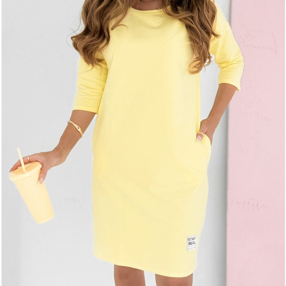 Lieke™ | Jurk Met Ronde Hals & Zakjes