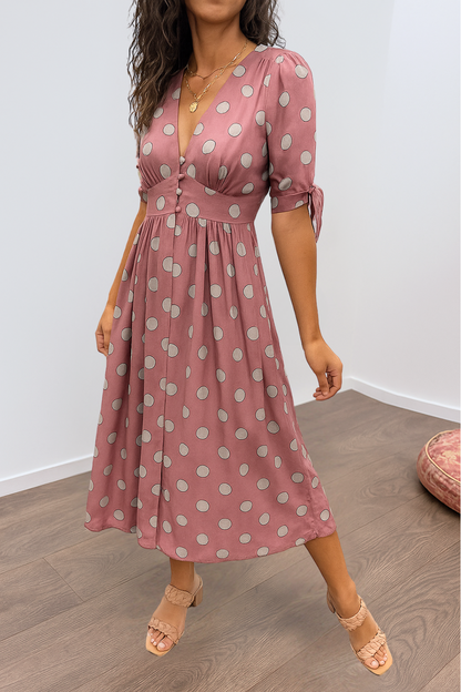 Noor™ | Polkadot Midi Jurk Met V-Hals 