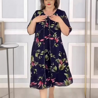 Annelies™ | Jurk Met Waterverf Bloemenprint 